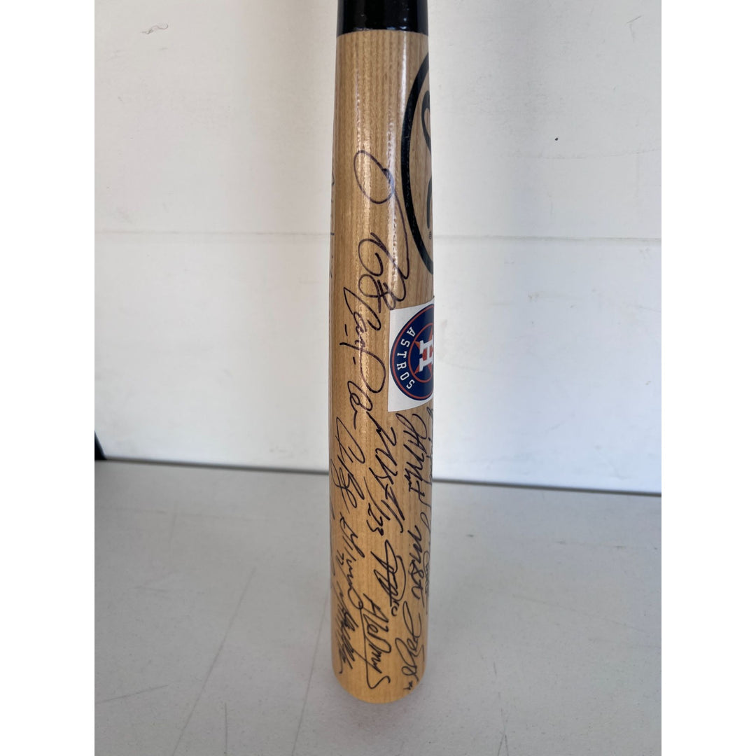 Houston Astros World Series champions Jose Altuve, Alex Bregman, Carlos Correa Justin Verlander team baseball bat signed with proof.
