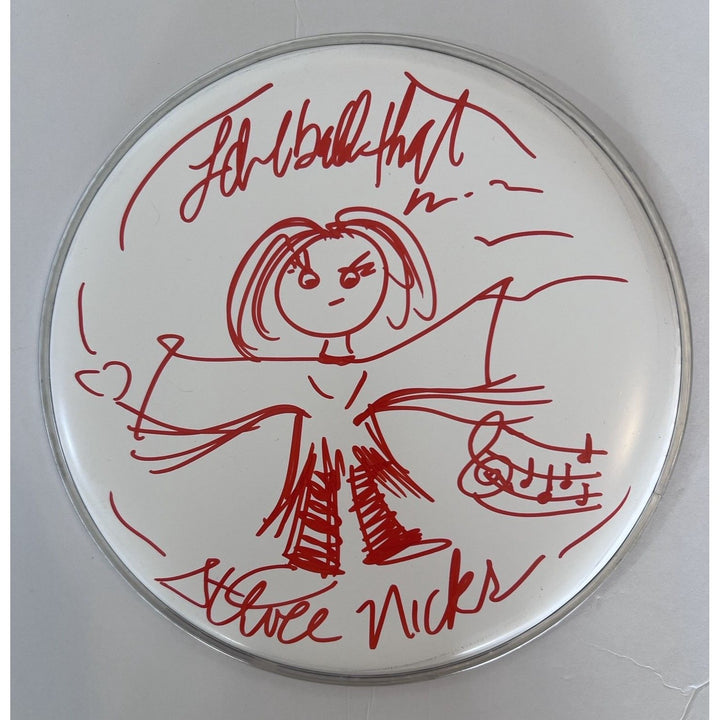 Stevie Nicks signed with hand sketch drumhead and signing proof