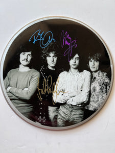 Jimmy Page, Robert Plant, John Paul Jones Led Zeppelin one-of-a-kind drumhead signed with proof