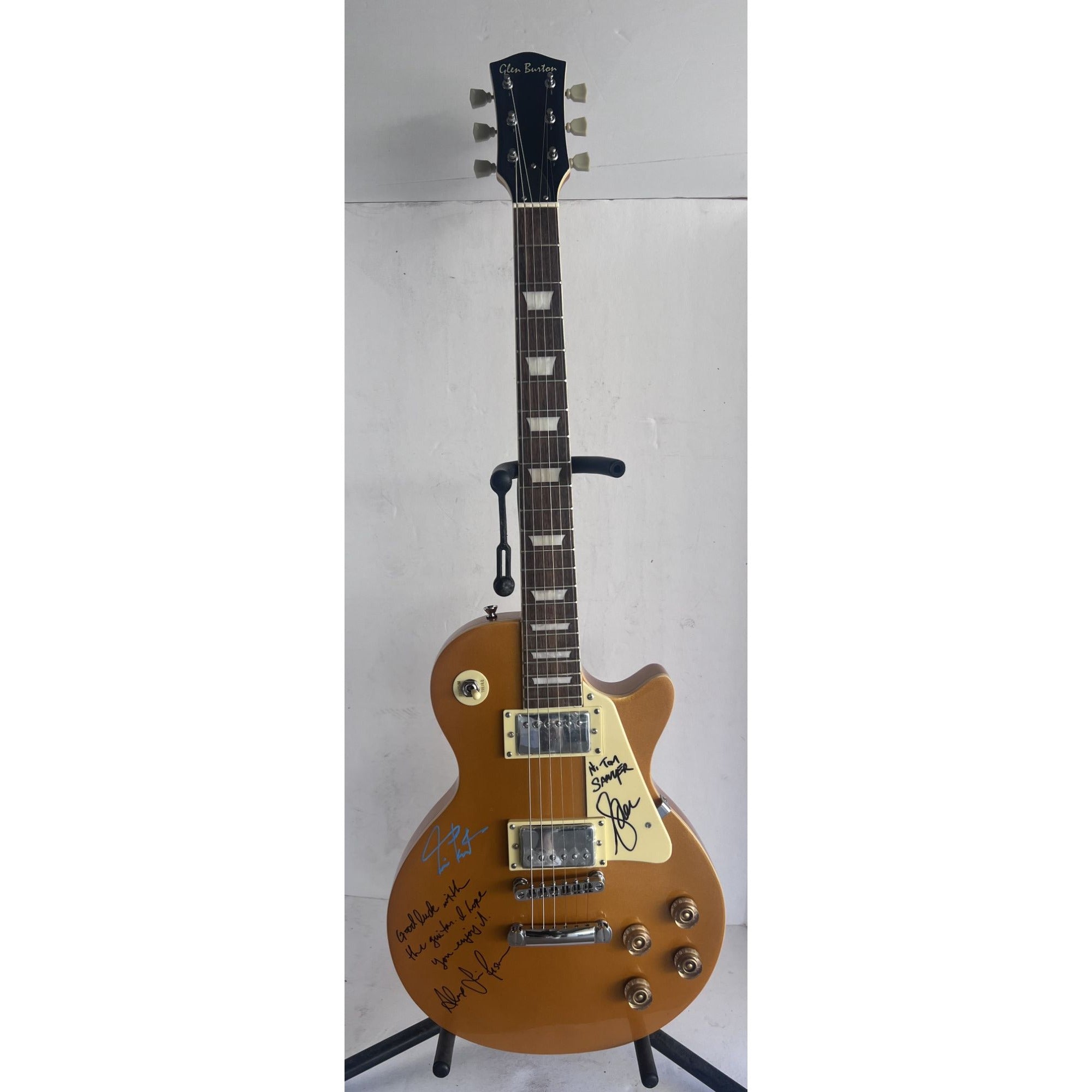 Rush Neil Peart Geddy Lee Alex Lifeson Les Paul Gold top full size electric guitar signed with proof