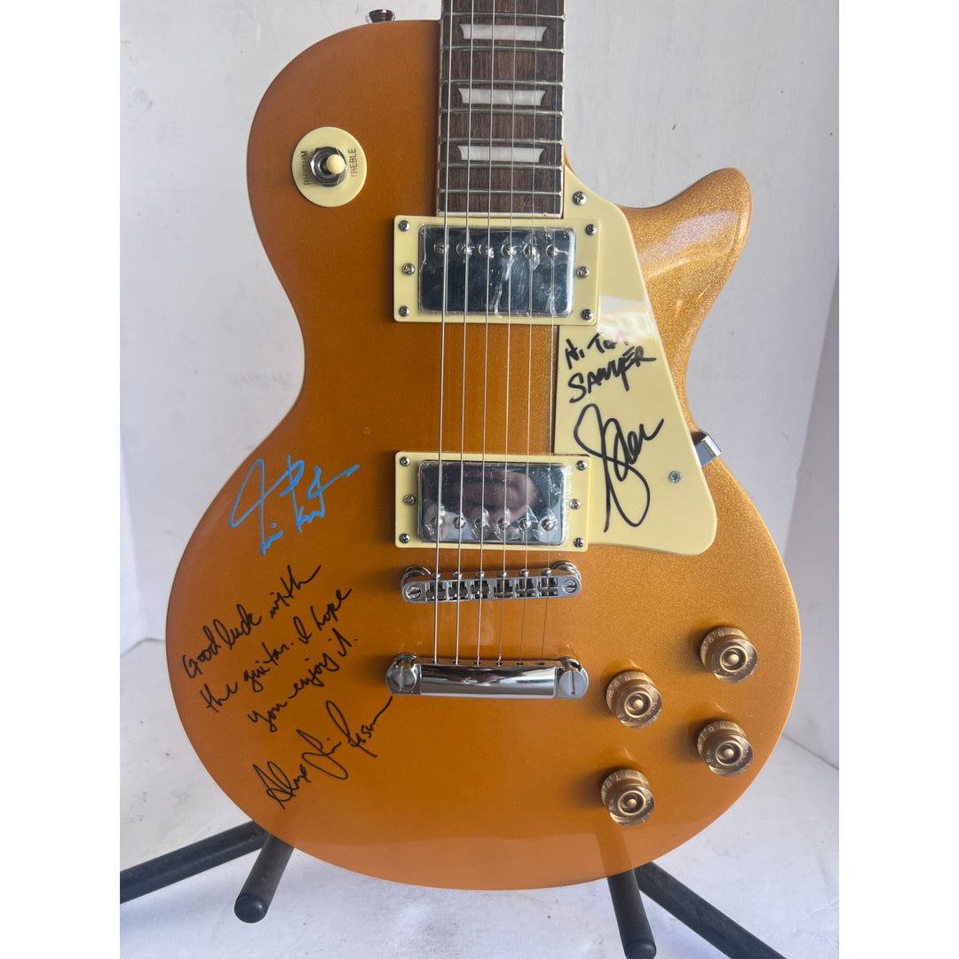 Rush Neil Peart Geddy Lee Alex Lifeson Les Paul Gold top full size electric guitar signed with proof