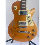 Load image into Gallery viewer, Rush Neil Peart Geddy Lee Alex Lifeson Les Paul Gold top full size electric guitar signed with proof
