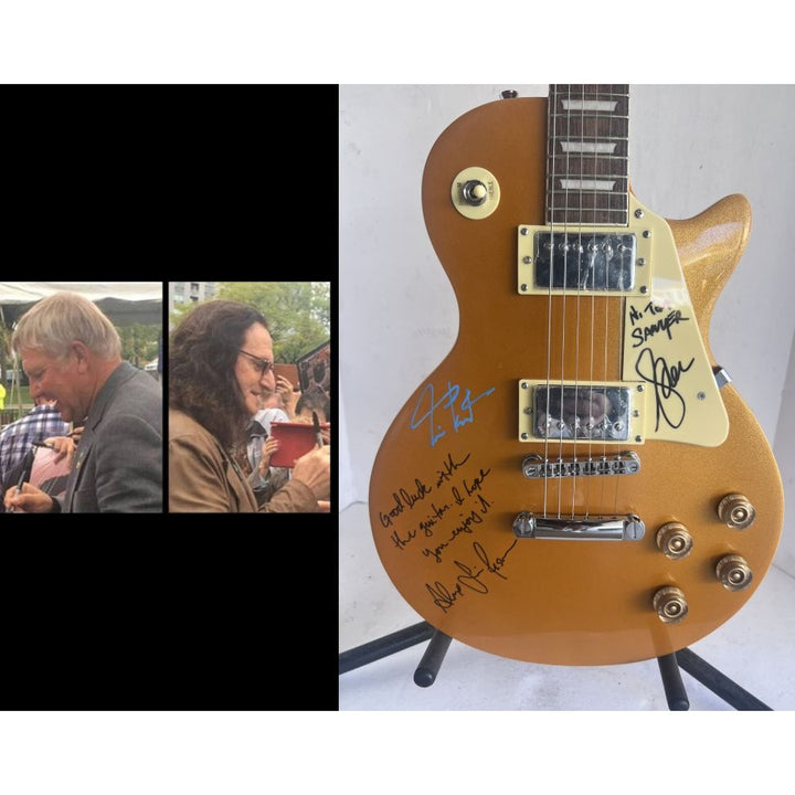 Rush Neil Peart Geddy Lee Alex Lifeson Les Paul Gold top full size electric guitar signed with proof