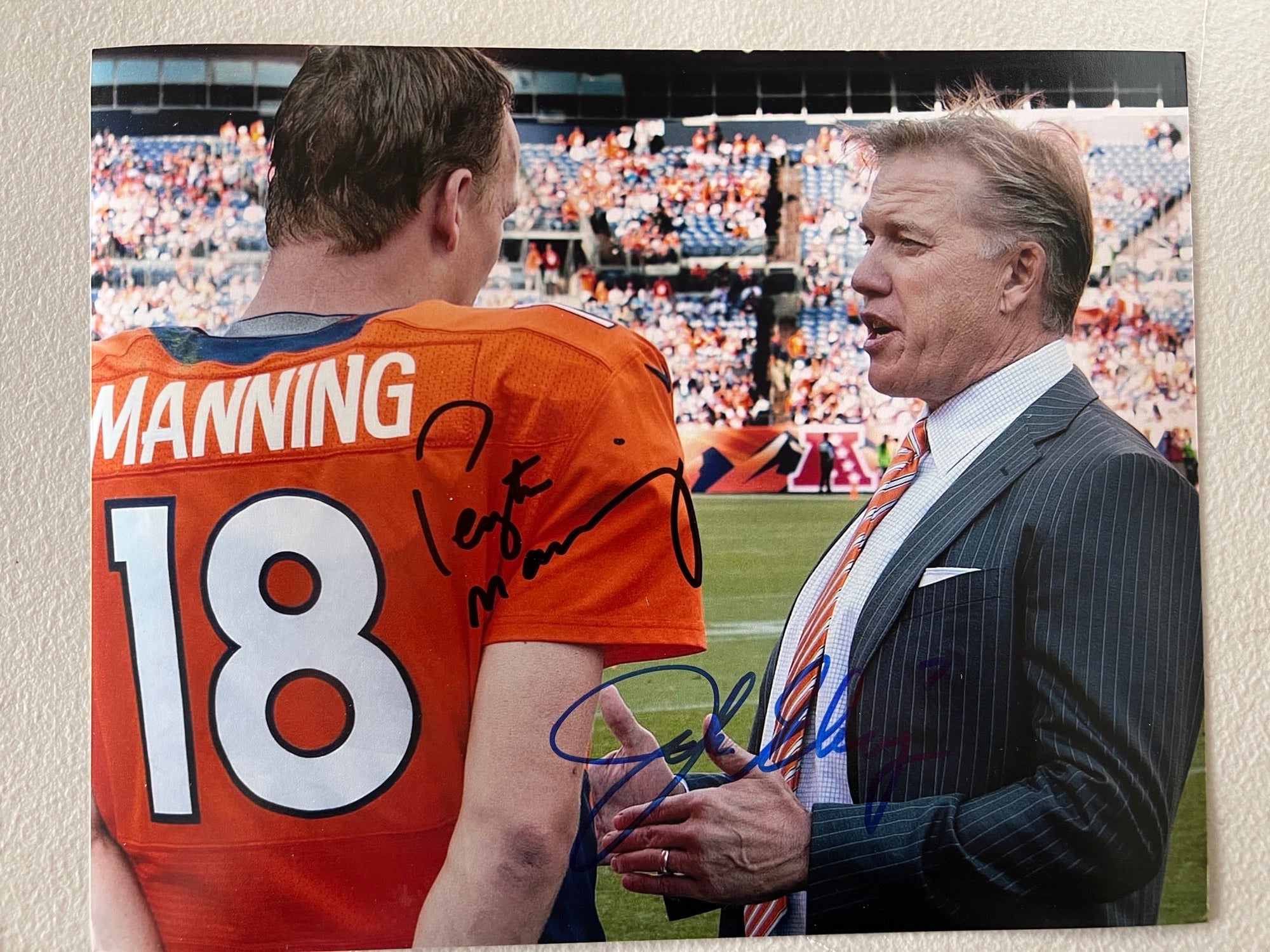 John Elway and Peyton Manning 8x10 photo signed with proof