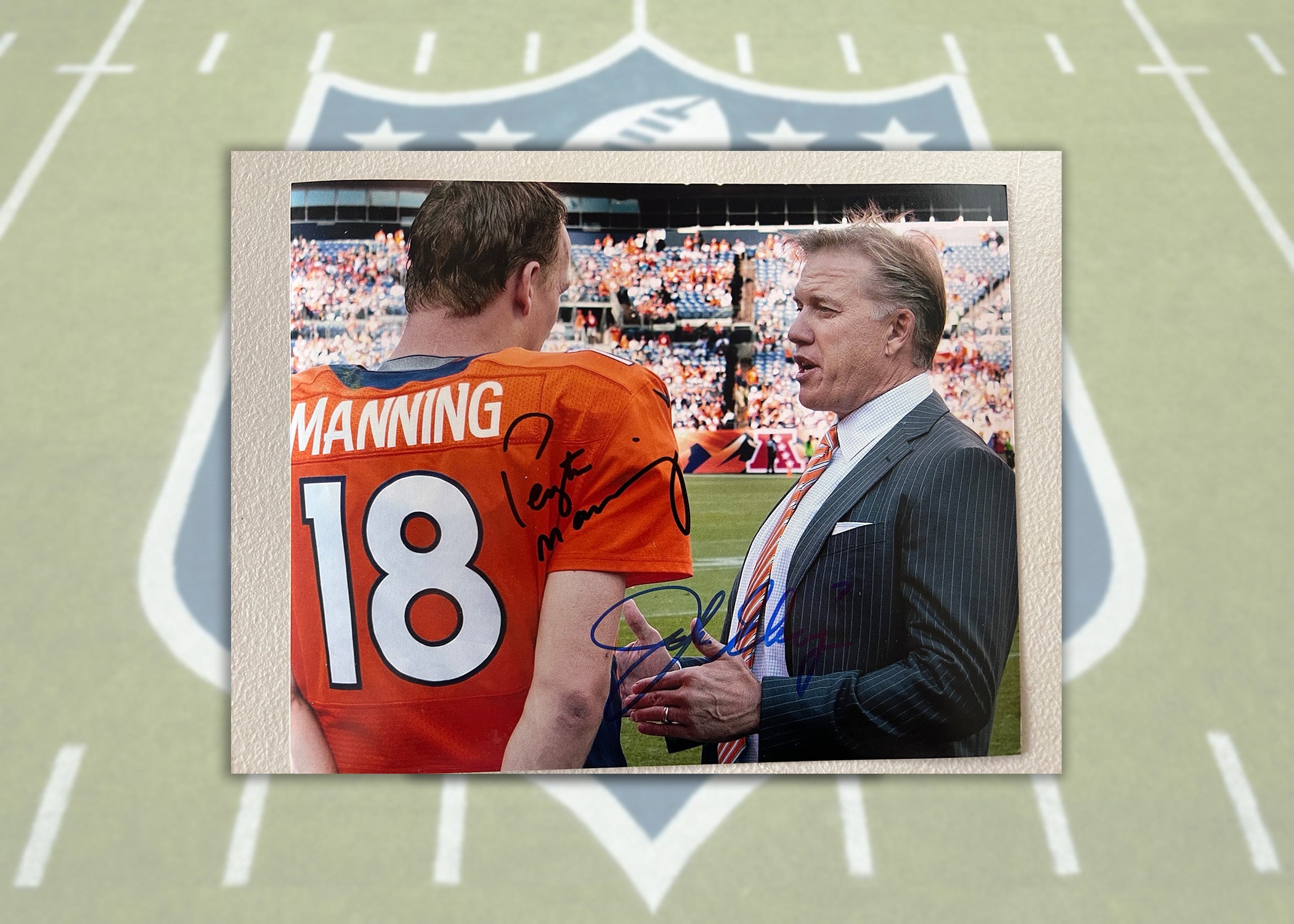 John Elway and Peyton Manning 8x10 photo signed with proof
