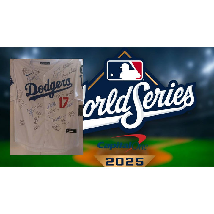 Los Angeles Dodgers Shohei Ohtani Freddie Freeman 2025 team signed jersey with proof.