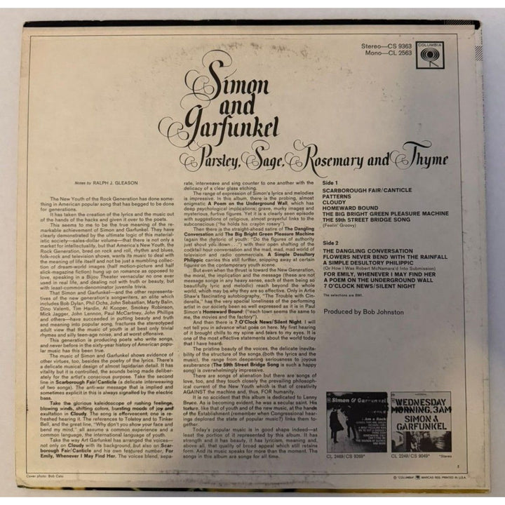Paul Simon Art Garfunkel "Parsley Sage Rosemary and Thyme" LP signed with proof.