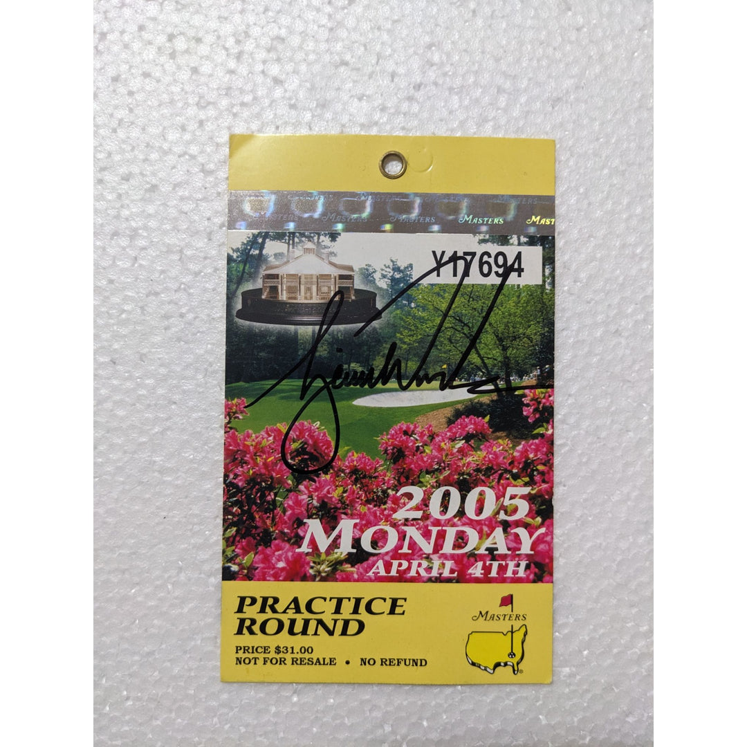 Tiger Woods original 2005 Masters Golf tournament pass signed