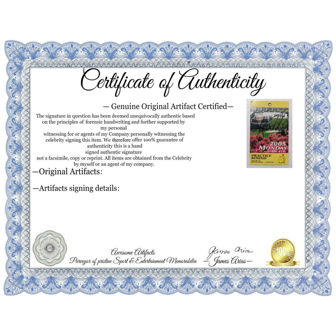 Tiger Woods original 2005 Masters Golf tournament pass signed