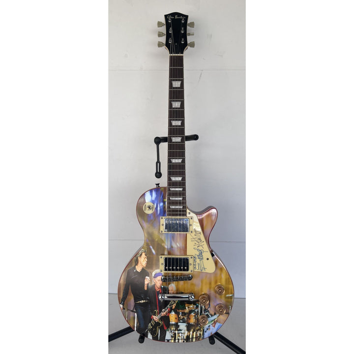 Rolling Stones Mick Jagger & Keith Richards one of a kind les paul (full size) electric guitar signed with proof.