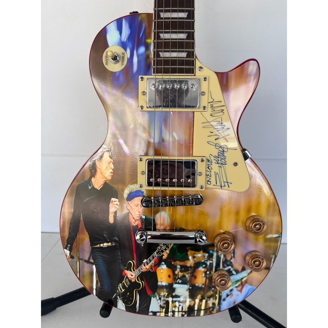 Rolling Stones Mick Jagger & Keith Richards one of a kind les paul (full size) electric guitar signed with proof.