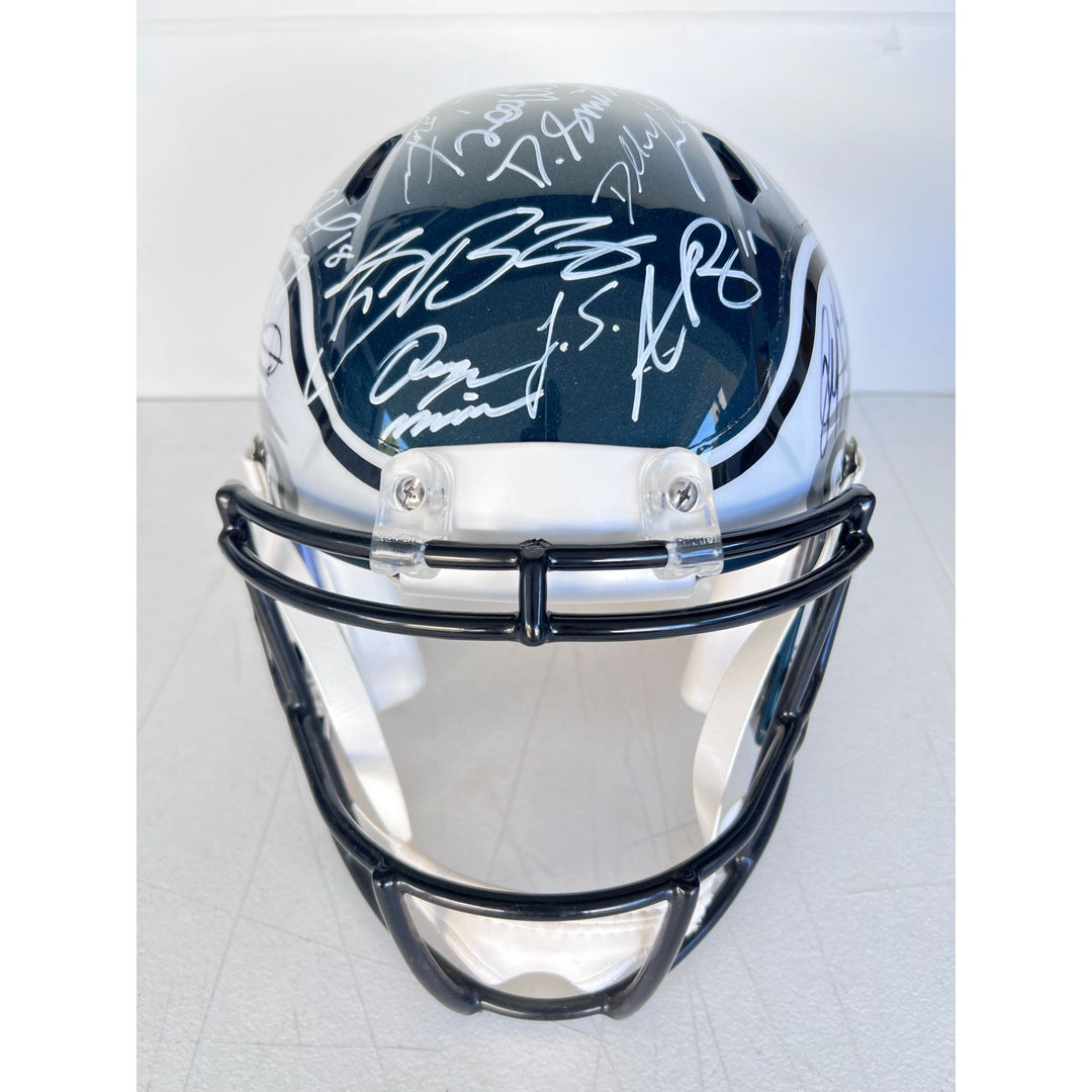Saquon Barkley, AJ Brown, Jalen Hurts 2024 Philadelphia Eagles Riddell full size helmet 40 sigs signed with photo proof