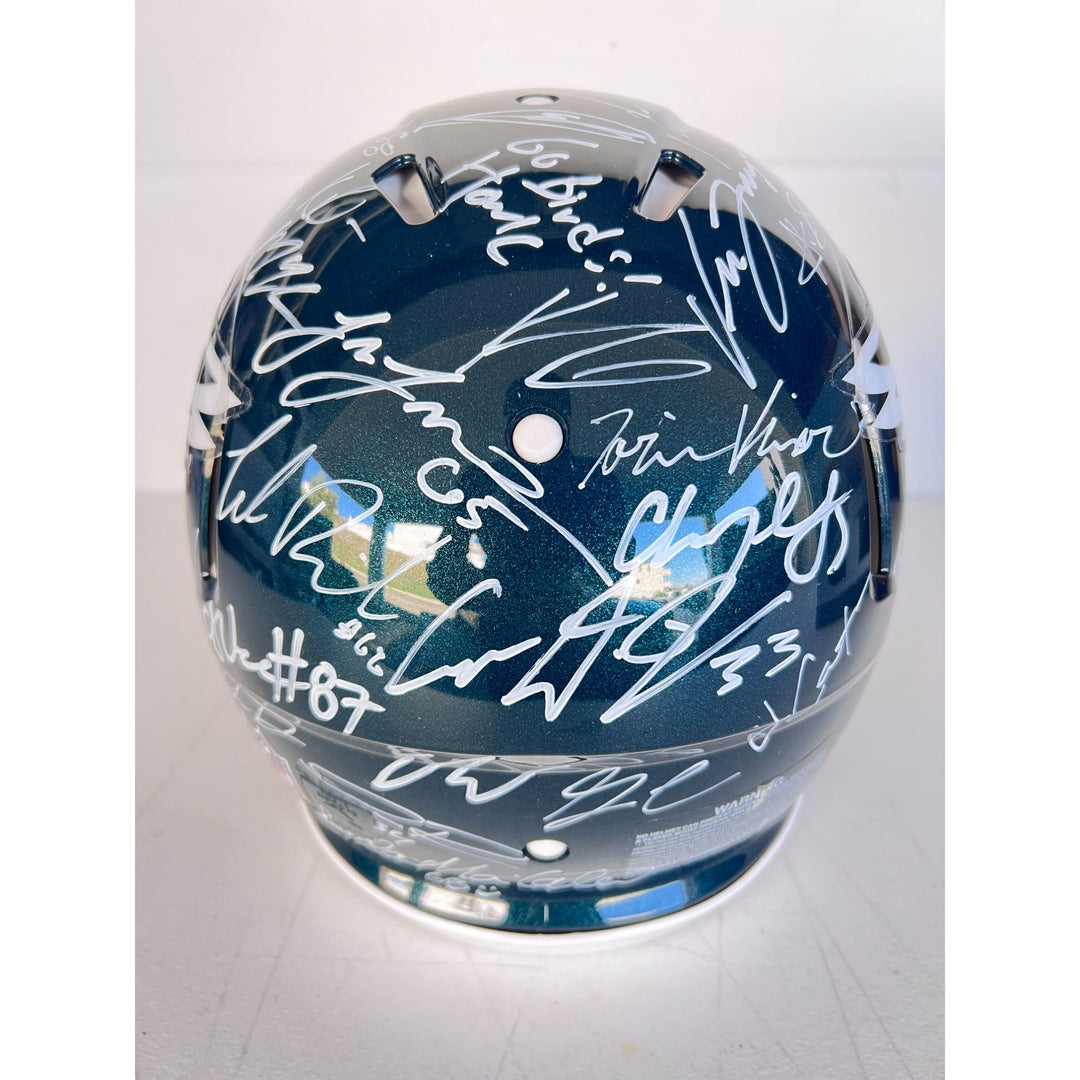 Saquon Barkley, AJ Brown, Jalen Hurts 2024 Philadelphia Eagles Riddell full size helmet 40 sigs signed with photo proof