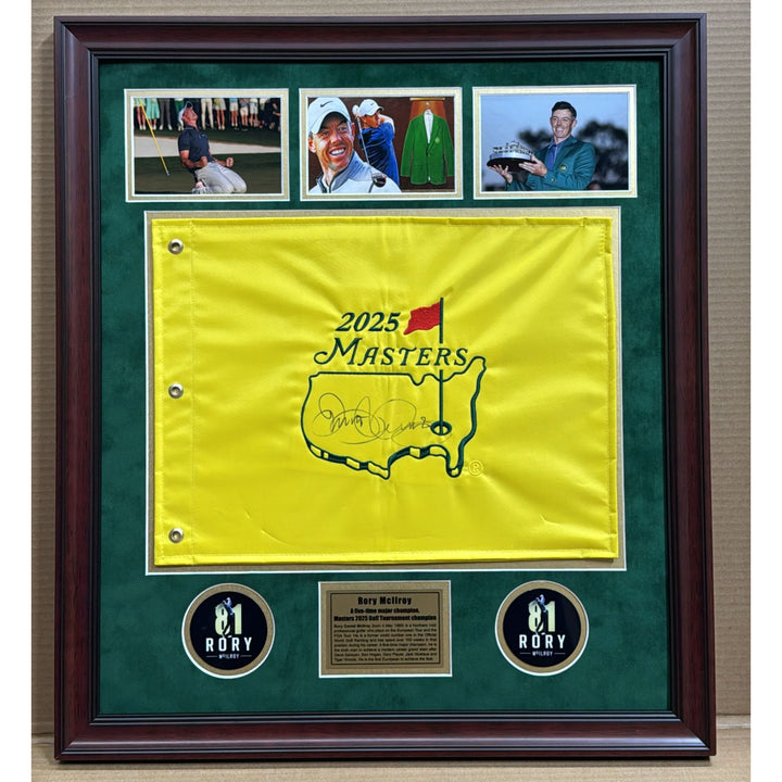 Rory McIlroy 2025 Masters champion signed Masters flag with museum quality frame & proof 28x38x2