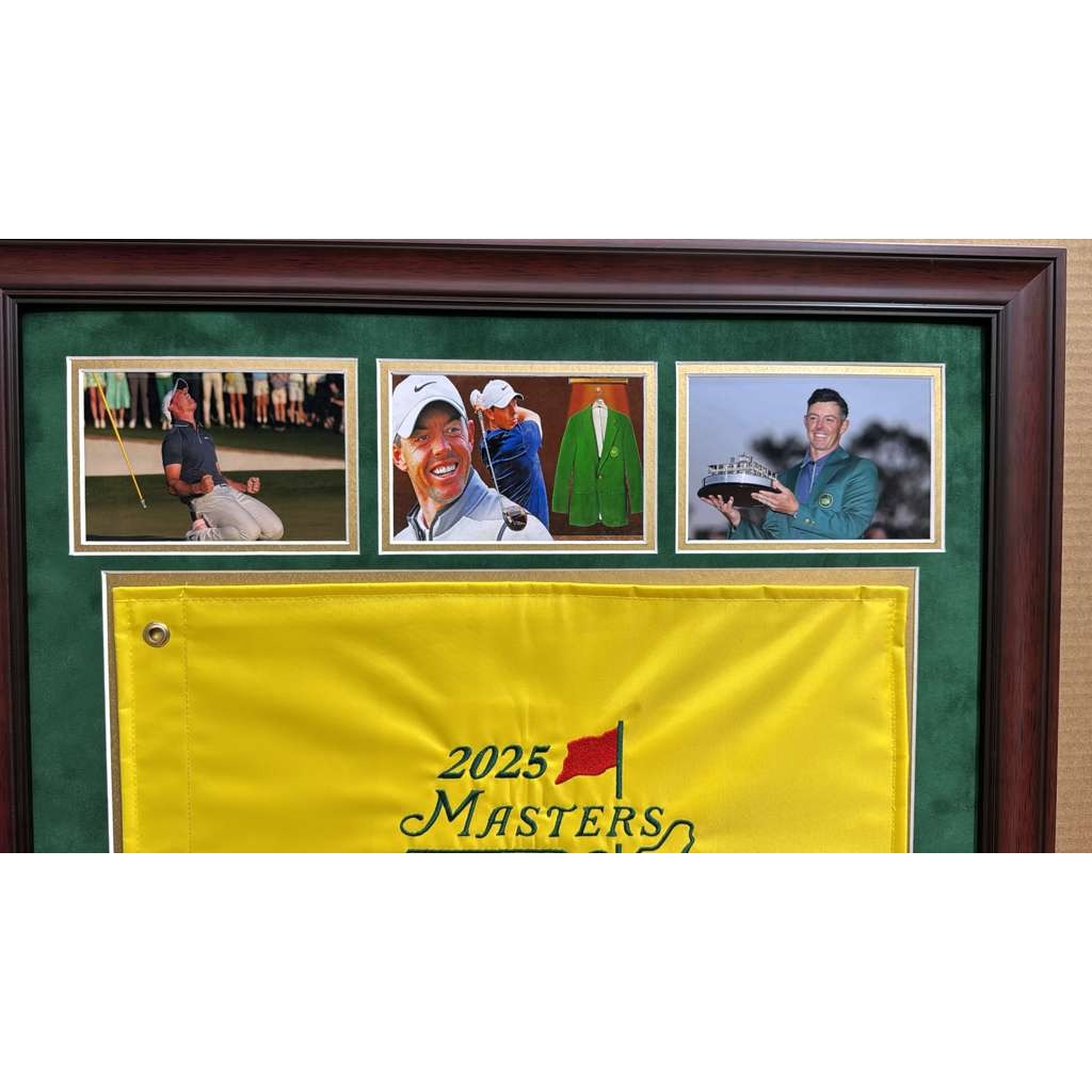 Rory McIlroy 2025 Masters champion signed Masters flag with museum quality frame & proof 28x38x2