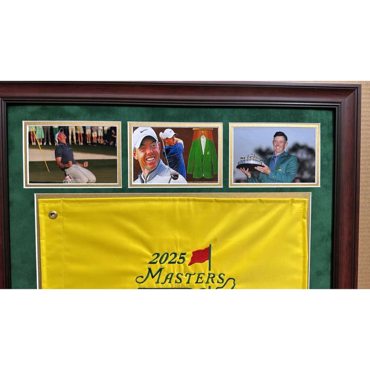 Rory McIlroy 2025 Masters champion signed Masters flag with museum quality frame & proof 28x38x2
