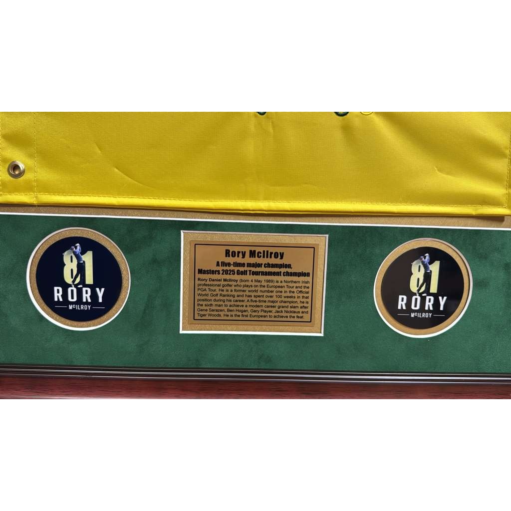 Rory McIlroy 2025 Masters champion signed Masters flag with museum quality frame & proof 28x38x2