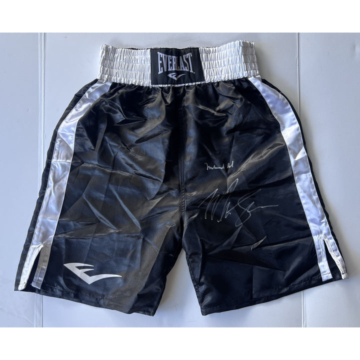 Muhamed Ali and Mike Tyson Everlast boxing shorts signed with proof