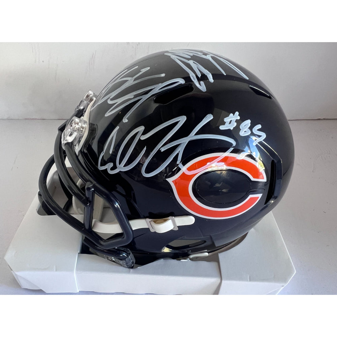 Chicago Bears Caleb Williams, Cole Kmet, Keenan Allen ,DJ Moore Riddell football mini helmet signed with proof