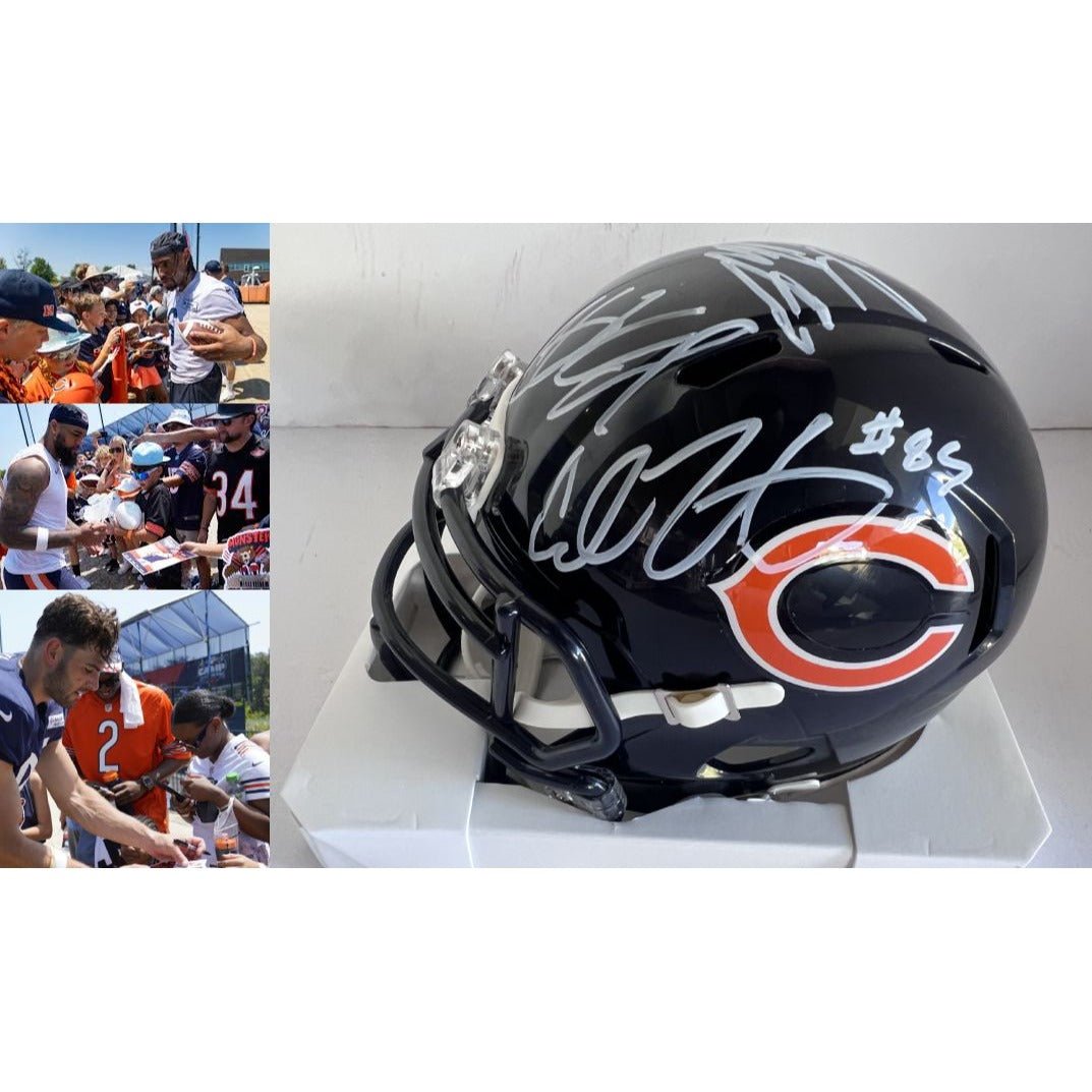 Chicago Bears Caleb Williams, Cole Kmet, Keenan Allen ,DJ Moore Riddell football mini helmet signed with proof