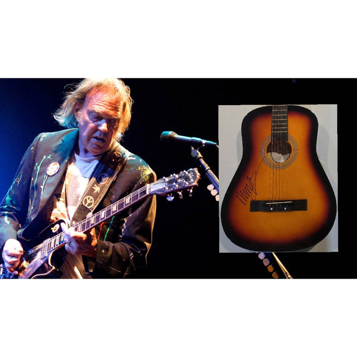 Neil Young CSNY full size acoustic guitar signed with proof.