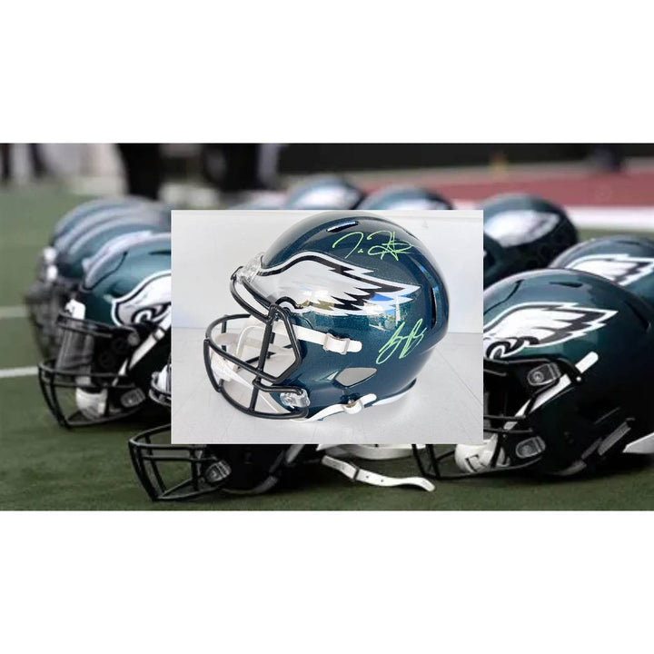 Saquon Barkley, Jalen Hurts Philadelphia Eagles Speed Riddell replica game model helmet signed with proof
