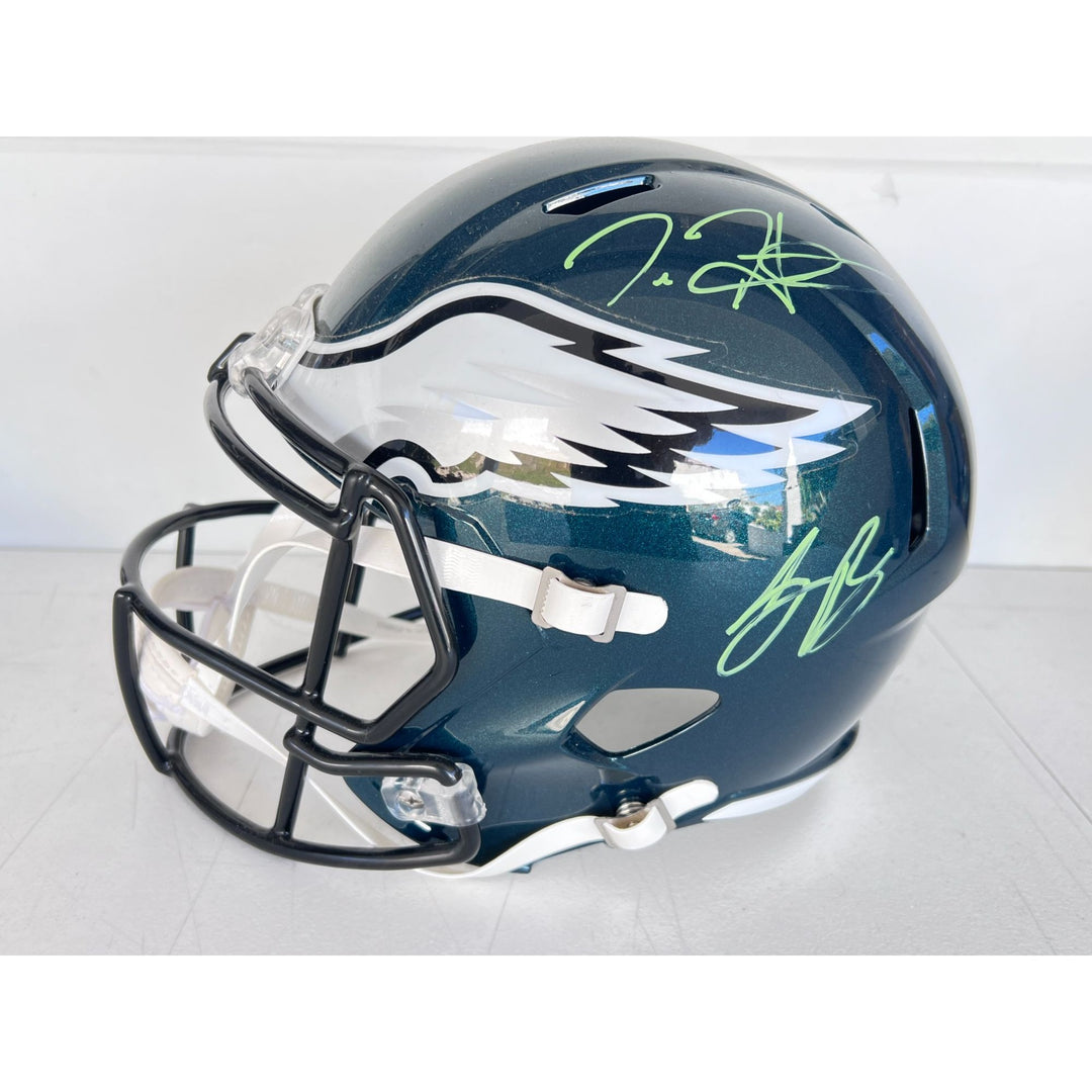 Saquon Barkley, Jalen Hurts Philadelphia Eagles Speed Riddell replica game model helmet signed with proof