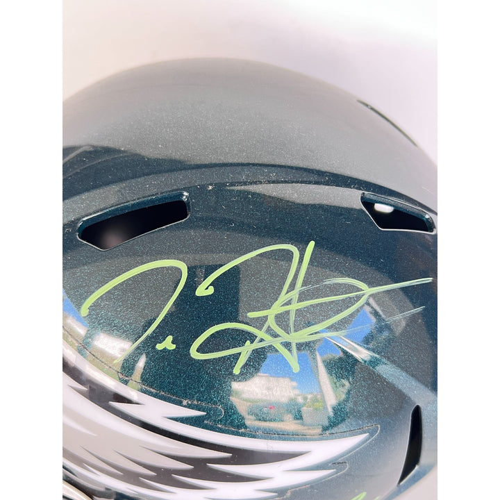 Saquon Barkley, Jalen Hurts Philadelphia Eagles Speed Riddell replica game model helmet signed with proof