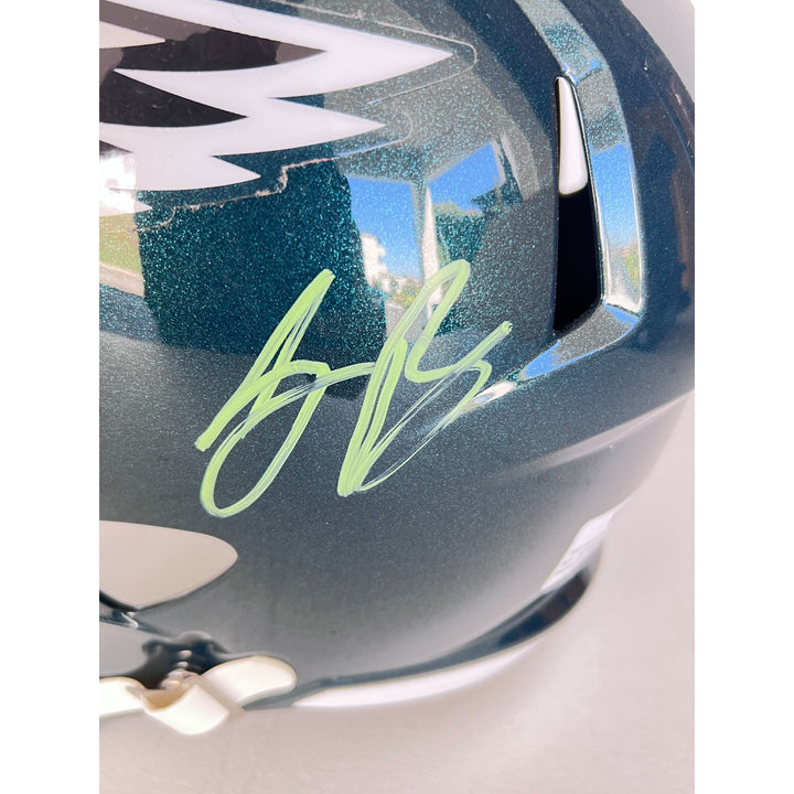 Saquon Barkley, Jalen Hurts Philadelphia Eagles Speed Riddell replica game model helmet signed with proof