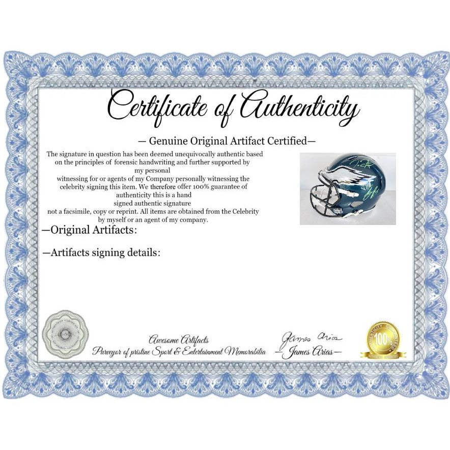 Saquon Barkley, Jalen Hurts Philadelphia Eagles Speed Riddell replica game model helmet signed with proof