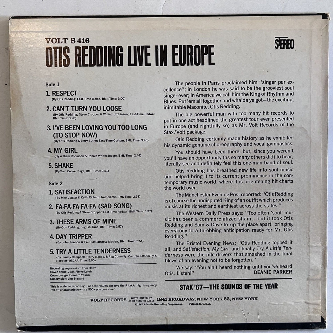 Otis Redding original LP live in Europe signed 1967