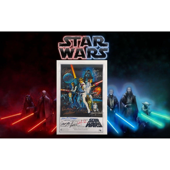 Star Wars authentic vintage mini poster James Earl Jones , George Lucas, Carrie Fisher, Mark Hamill cast signed with proof