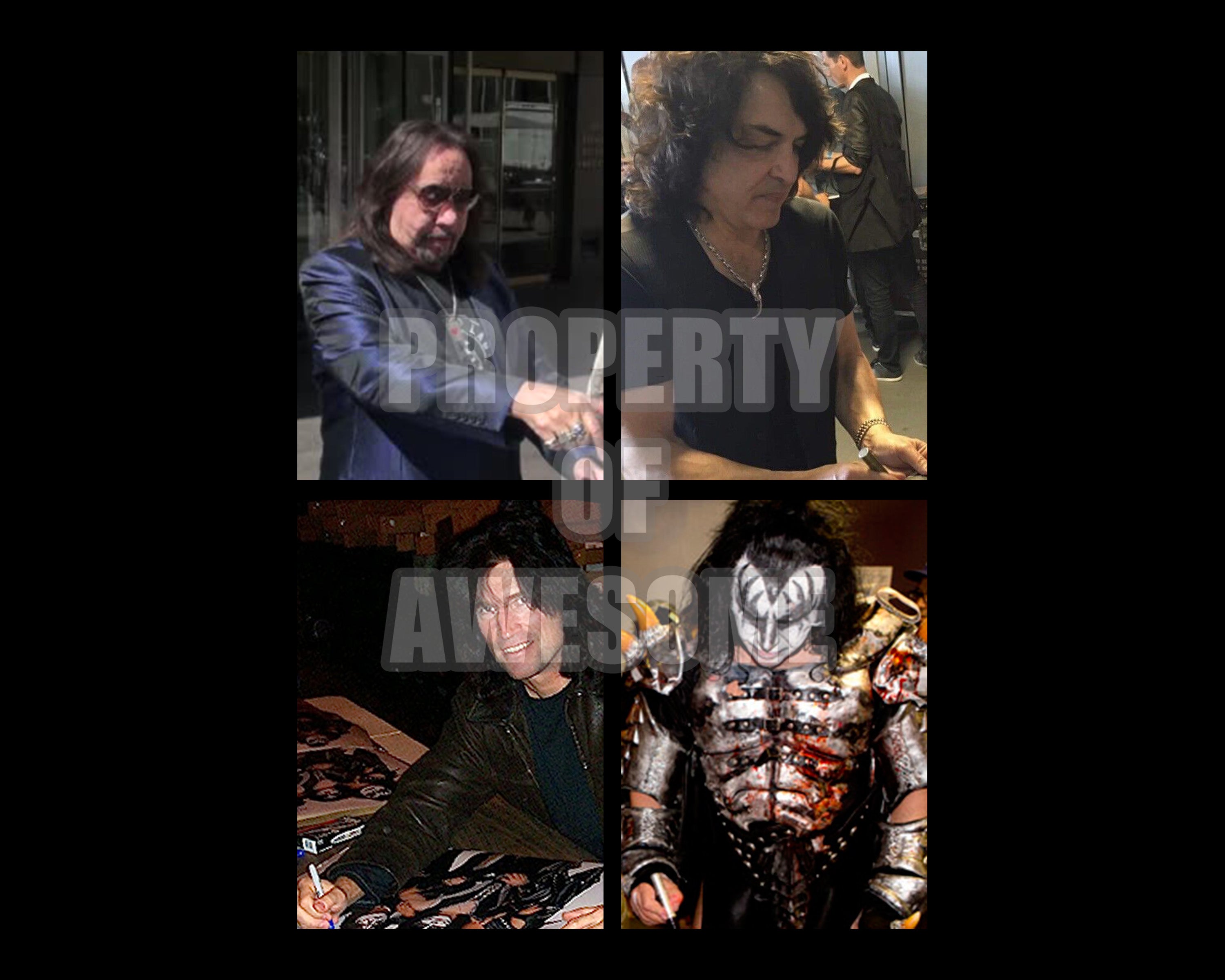 Kiss Gene Simmons, Paul Stanley, Ace Frehley, Peter Criss, Tommy Thayer, Eric Singer, Vinny Vincent and Bruce Kulick Les Paul electric guitar signed with proof