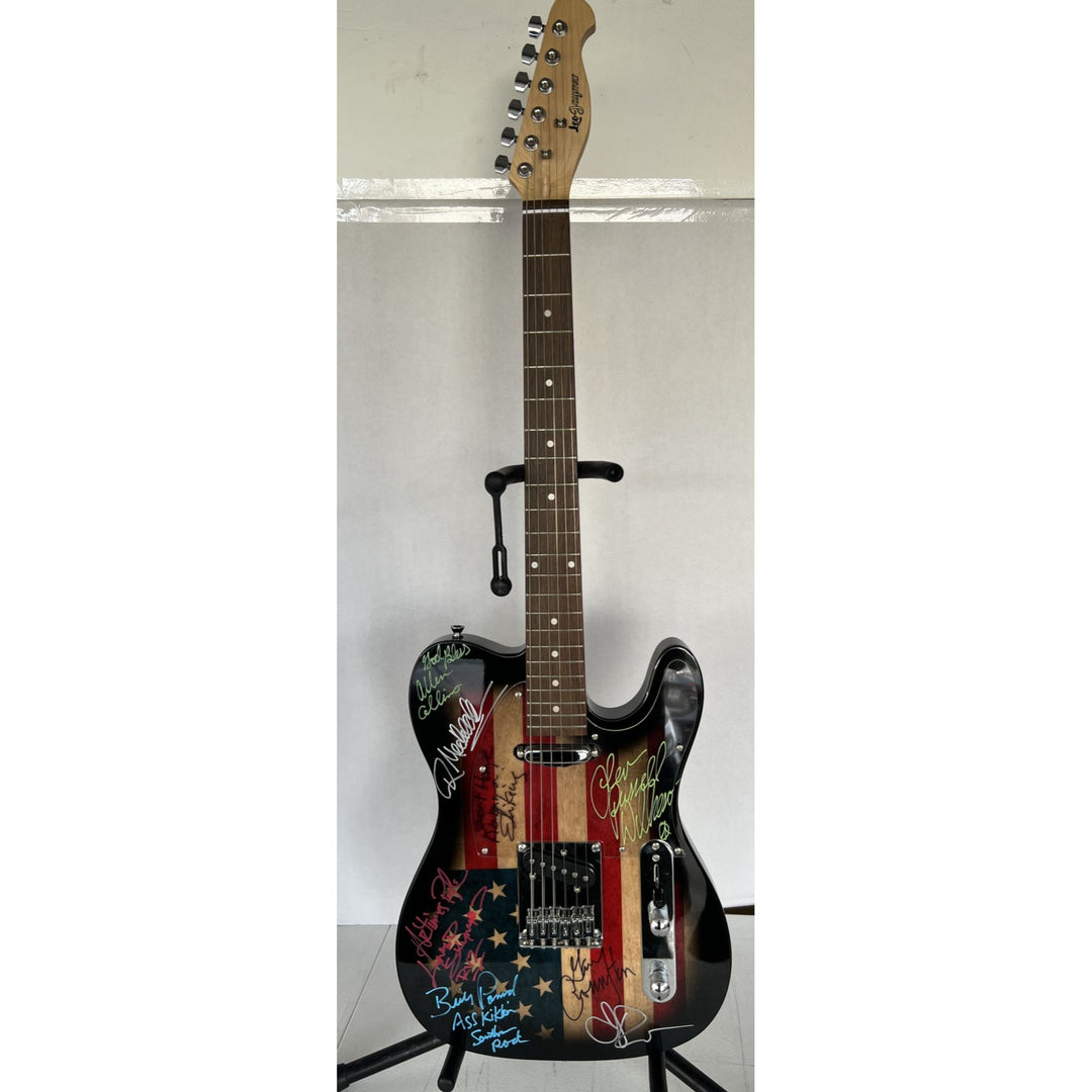 Lynyrd Skynyrd  Jonnie Van Zant, Gary Rossington,  Bob Burns  Leon Wilkeson, Billy Powell, Ed King American Flag electric guitar signed