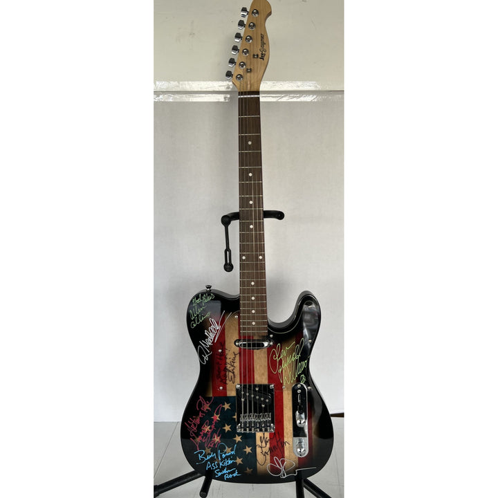Lynyrd Skynyrd  Jonnie Van Zant, Gary Rossington,  Bob Burns  Leon Wilkeson, Billy Powell, Ed King American Flag electric guitar signed