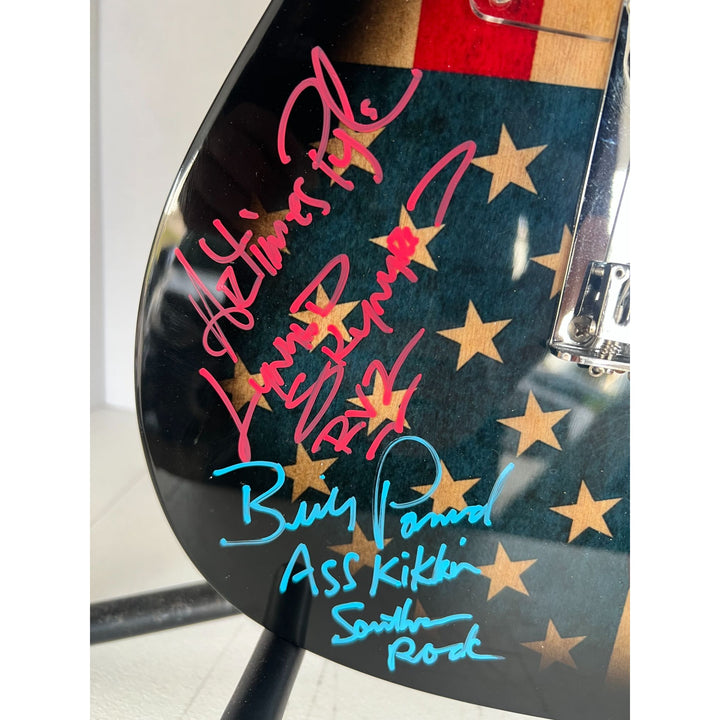 Lynyrd Skynyrd  Jonnie Van Zant, Gary Rossington,  Bob Burns  Leon Wilkeson, Billy Powell, Ed King American Flag electric guitar signed
