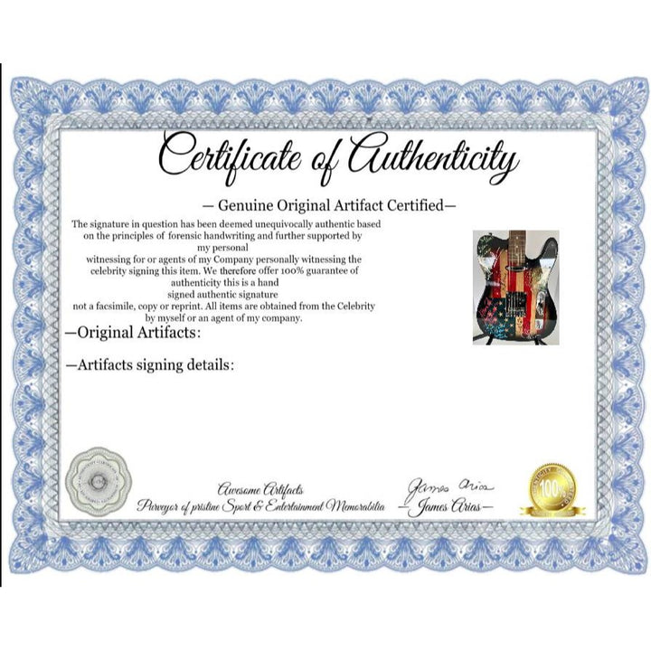 Lynyrd Skynyrd  Jonnie Van Zant, Gary Rossington,  Bob Burns  Leon Wilkeson, Billy Powell, Ed King American Flag electric guitar signed