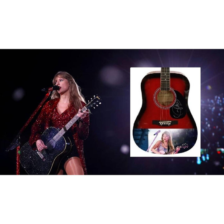 Taylor Swift full size red acoustic guitar signed with proof