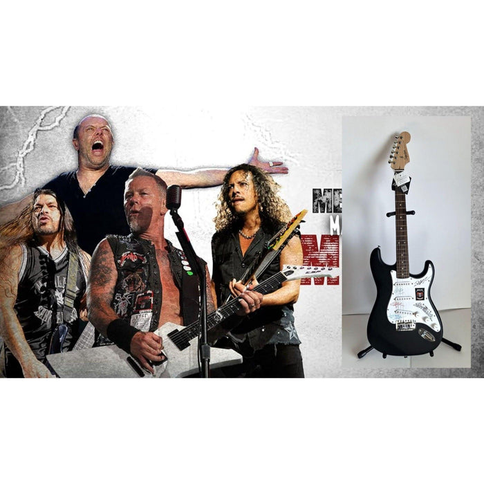 Vintage signed Lars Ulrich, Kirk Hammett, Jason Newst, James Hetfield, Metallica Fender Stratocaster electric guitar signed with proof
