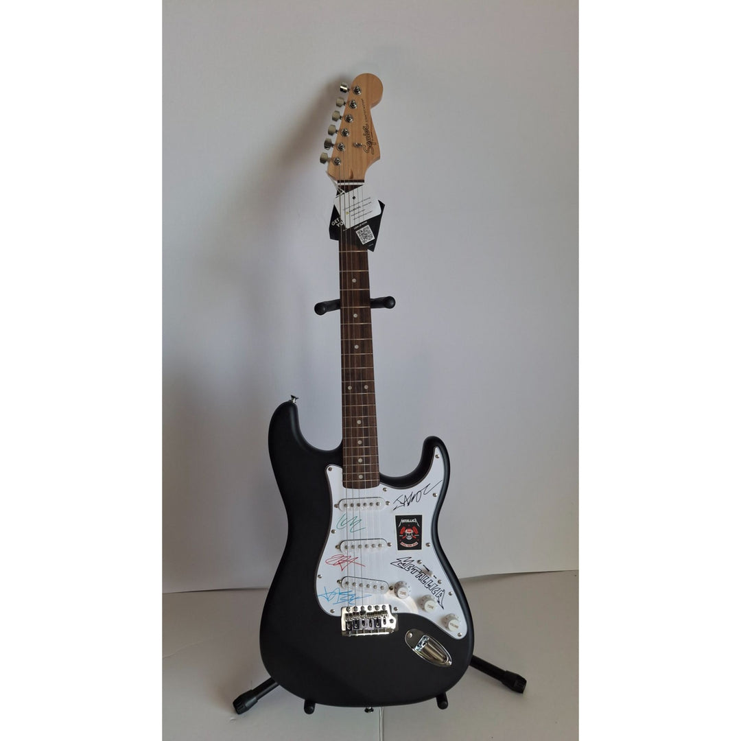Vintage signed Lars Ulrich, Kirk Hammett, Jason Newst, James Hetfield, Metallica Fender Stratocaster electric guitar signed with proof