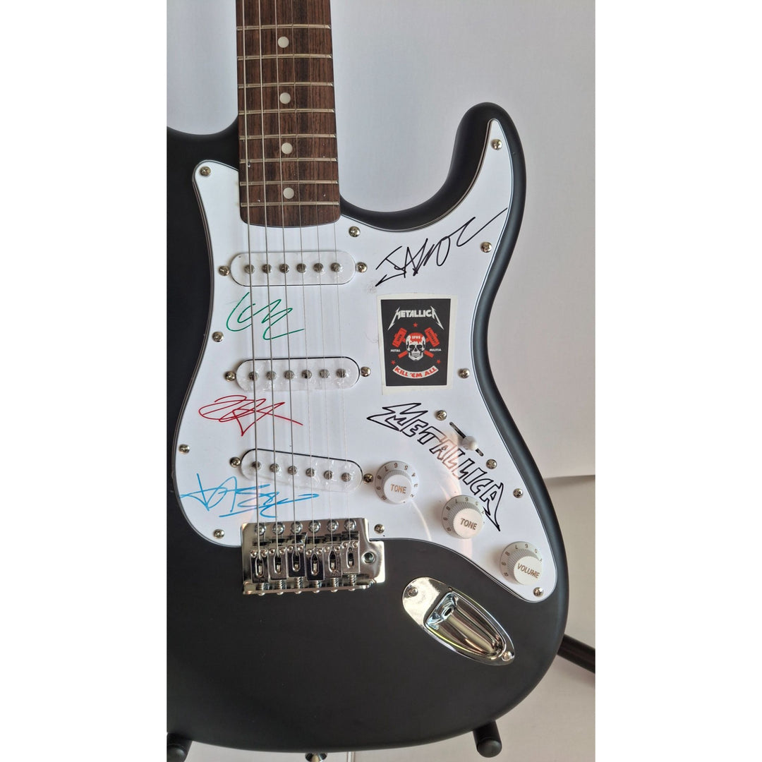 Vintage signed Lars Ulrich, Kirk Hammett, Jason Newst, James Hetfield, Metallica Fender Stratocaster electric guitar signed with proof