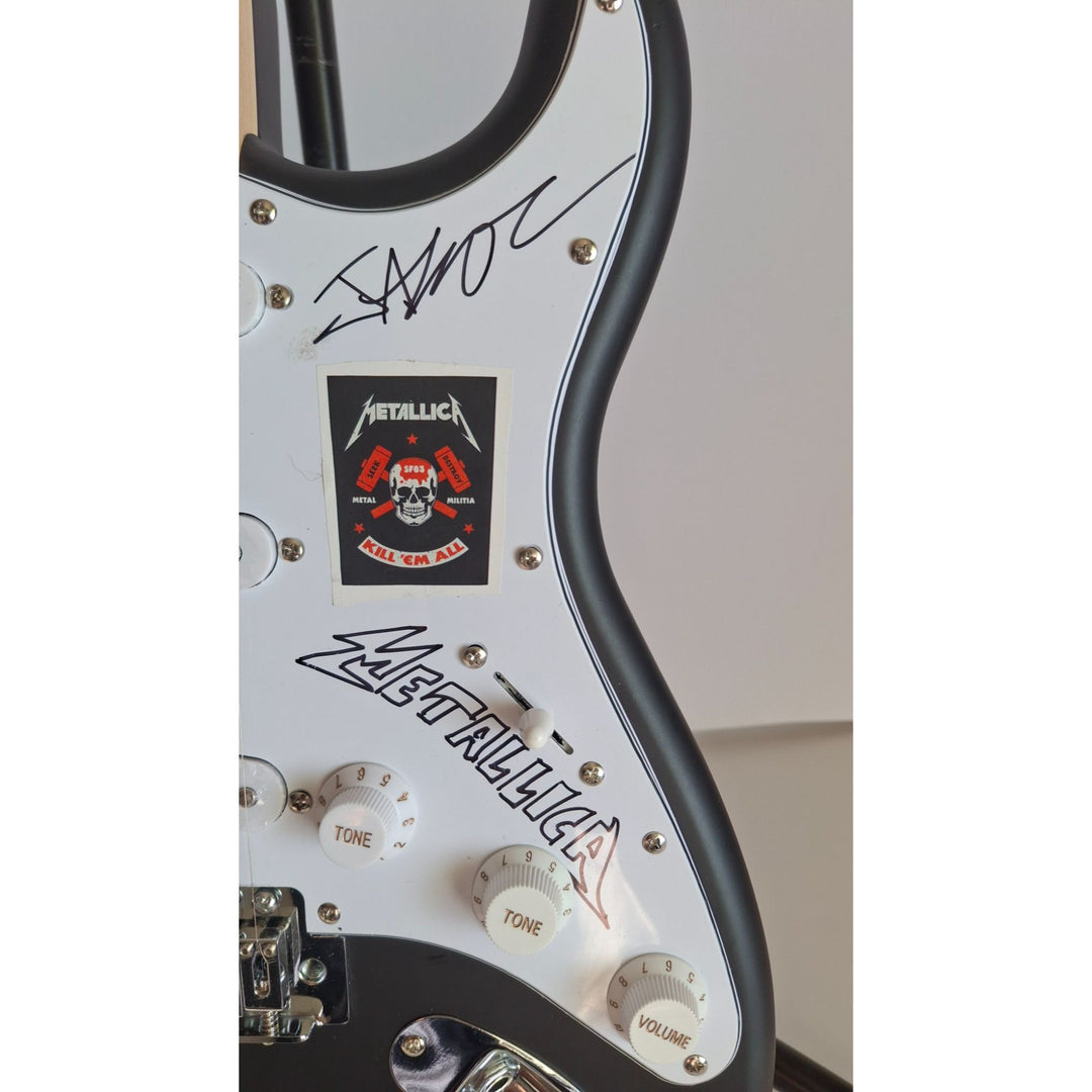 Vintage signed Lars Ulrich, Kirk Hammett, Jason Newst, James Hetfield, Metallica Fender Stratocaster electric guitar signed with proof