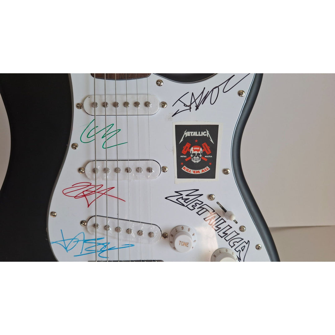 Vintage signed Lars Ulrich, Kirk Hammett, Jason Newst, James Hetfield, Metallica Fender Stratocaster electric guitar signed with proof