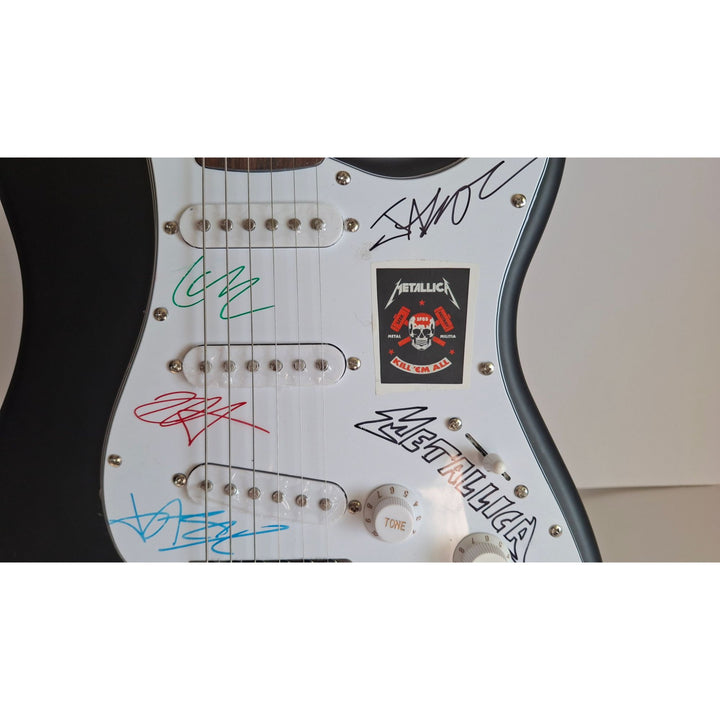 Vintage signed Lars Ulrich, Kirk Hammett, Jason Newst, James Hetfield, Metallica Fender Stratocaster electric guitar signed with proof