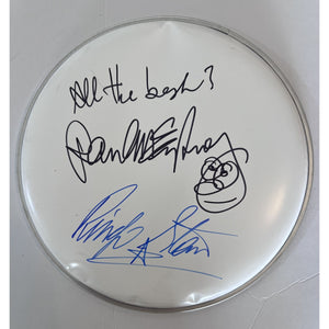 The Beatles Ringo Starr and Paul McCartney drumhead signed with proof