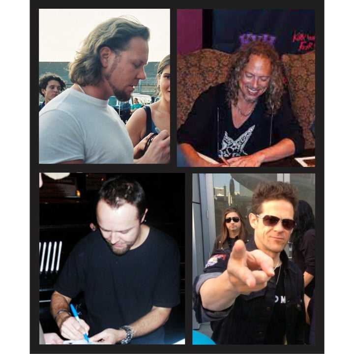 Metallica vintage signed James Hetfield, Lars Ulrich, Kirk Hammett, Jason Newst Fender Stratocaster Squier electric guitar signed with proof