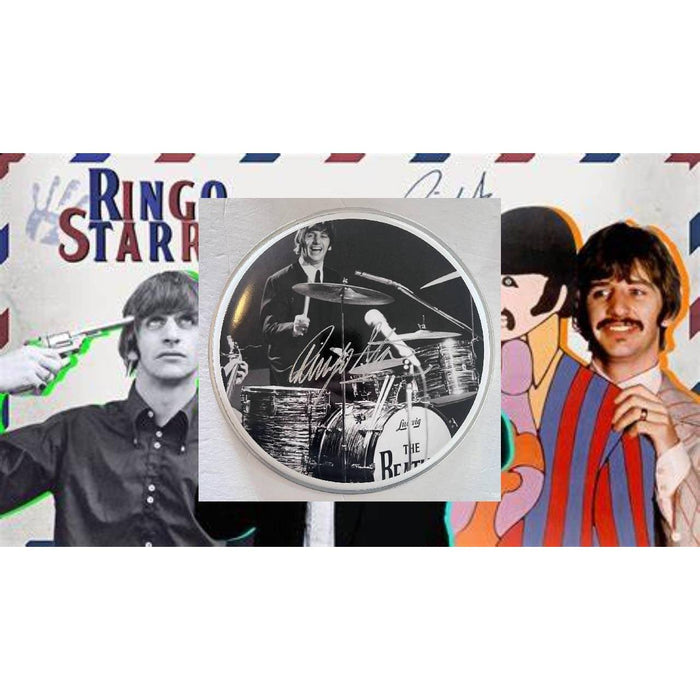 Ringo Starr of The Beatles one-of-a-kind 12-in drum head signed with proof
