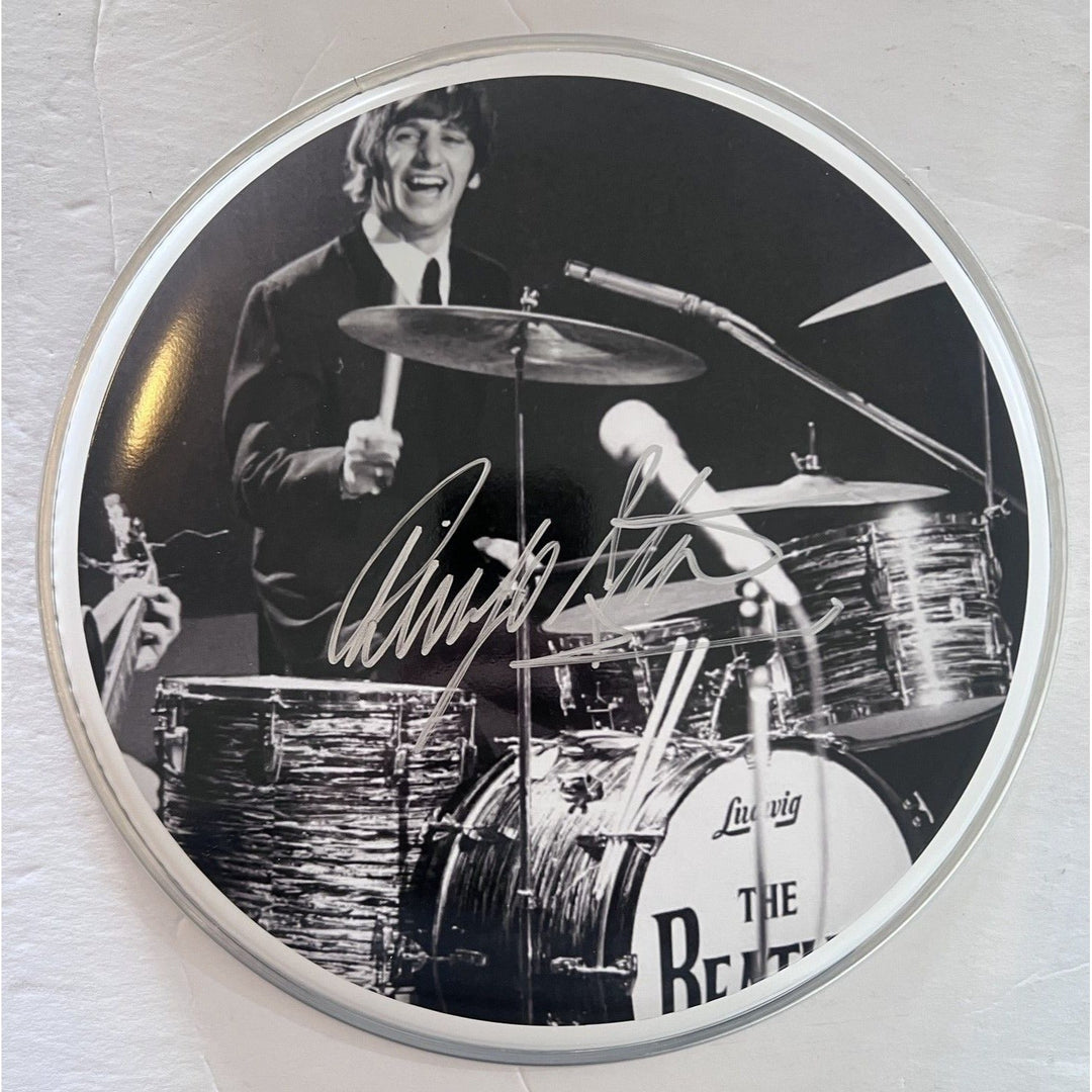 Ringo Starr of The Beatles one-of-a-kind 12-in drum head signed with proof Awesome Artifacts