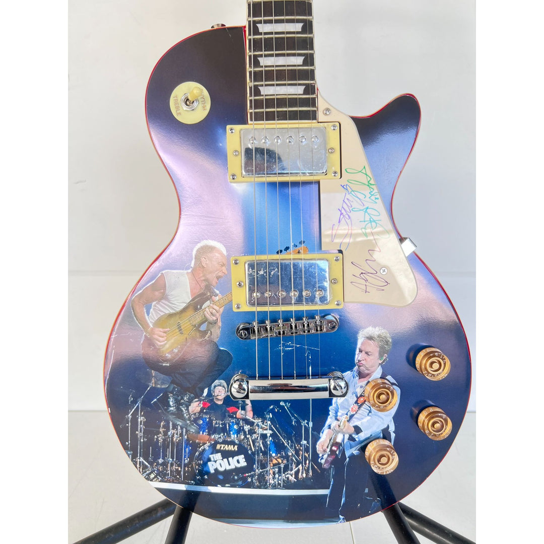 The Police Gordon Sumner "Sting" Stewart Copeland & Andy Summers ONE OF A KIND Les Paul signed with proof
