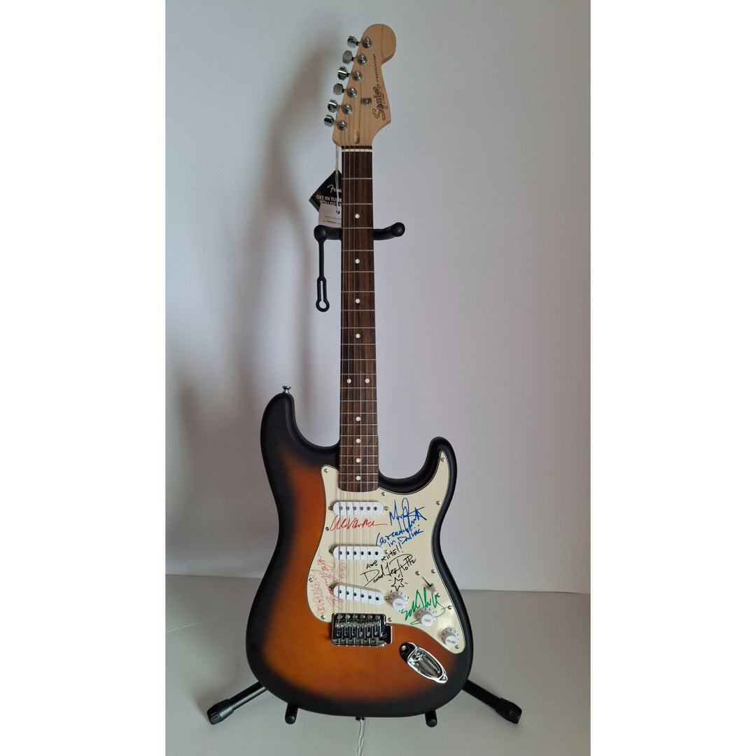 Eddie & Ale Van Halen, Michael Anthony, David Lee Roth, Sammy Hagar, Fender Stratocaster electric guitar signed with proof